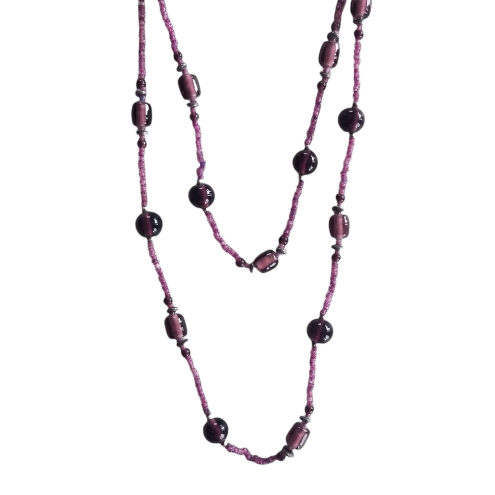 Vintage 1970s Amethyst Glass Bead Necklace - Picture 2 of 8